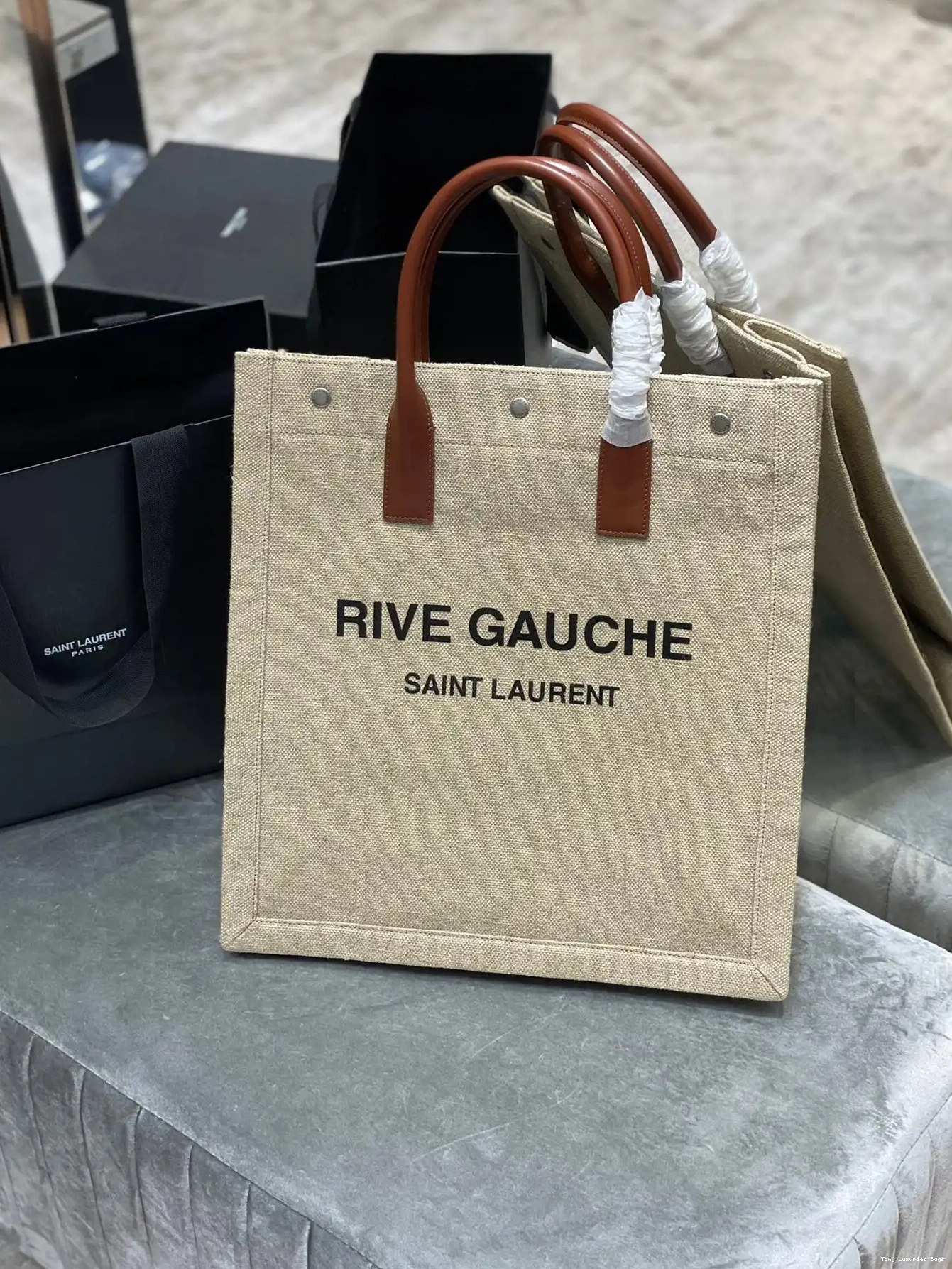 Tony Luxuries IN S YSL COTTON AND BAG N LINEN RIVE SHOPPING GAUCHE 0625